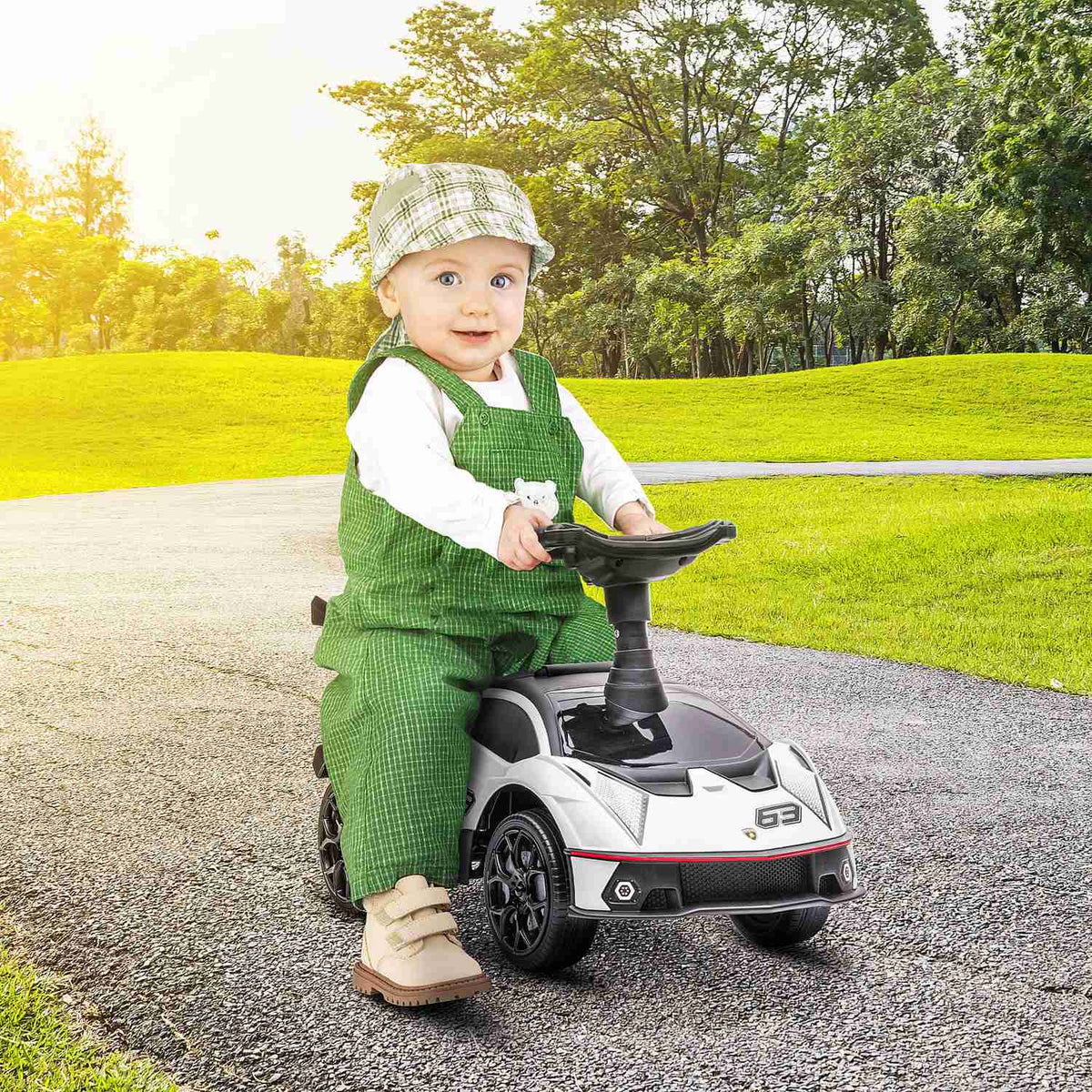 Kinderloopauto met opbergruimte, claxon en motorgeluiden