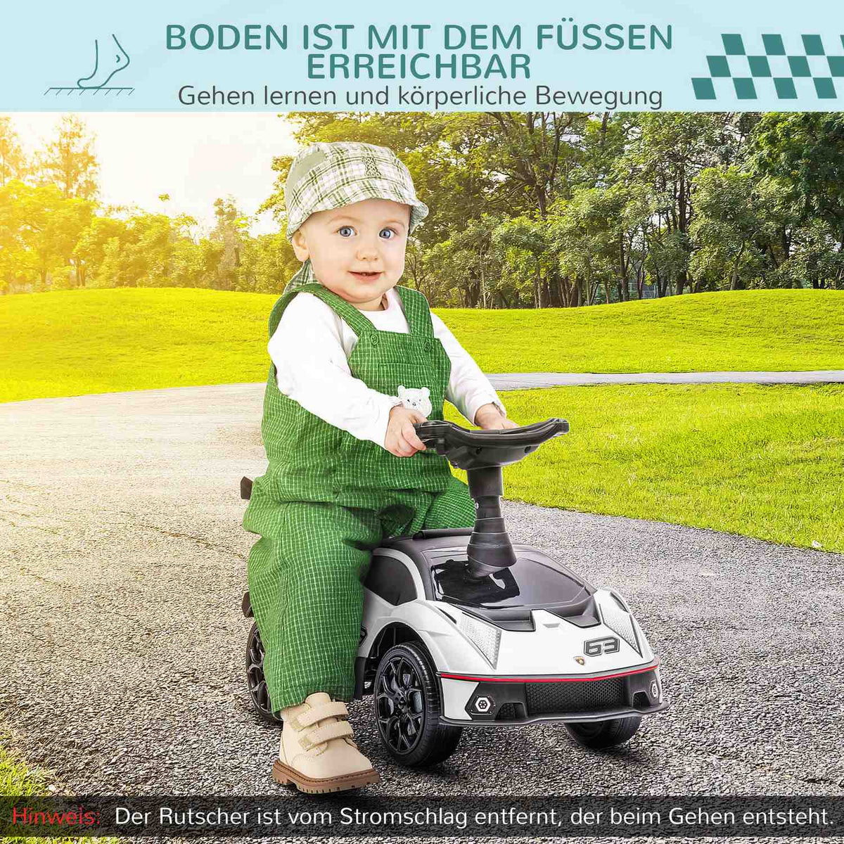 Kinderloopauto met opbergruimte, claxon en motorgeluiden