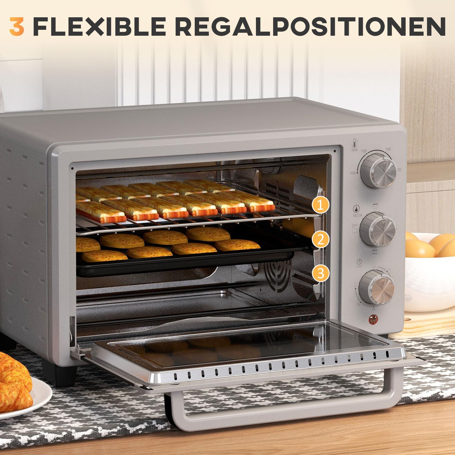 Kompakt 21L ugn, 100°C-230°C, 3 tillagningslägen