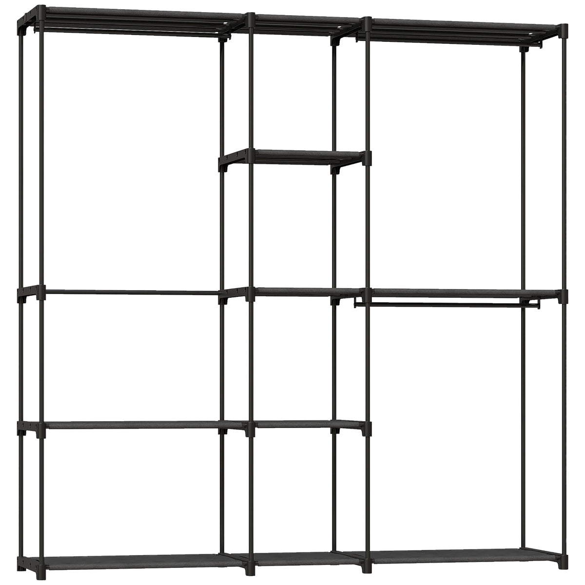 Open kledingkast met 4 planken, 2 hanggedeelten, zwart