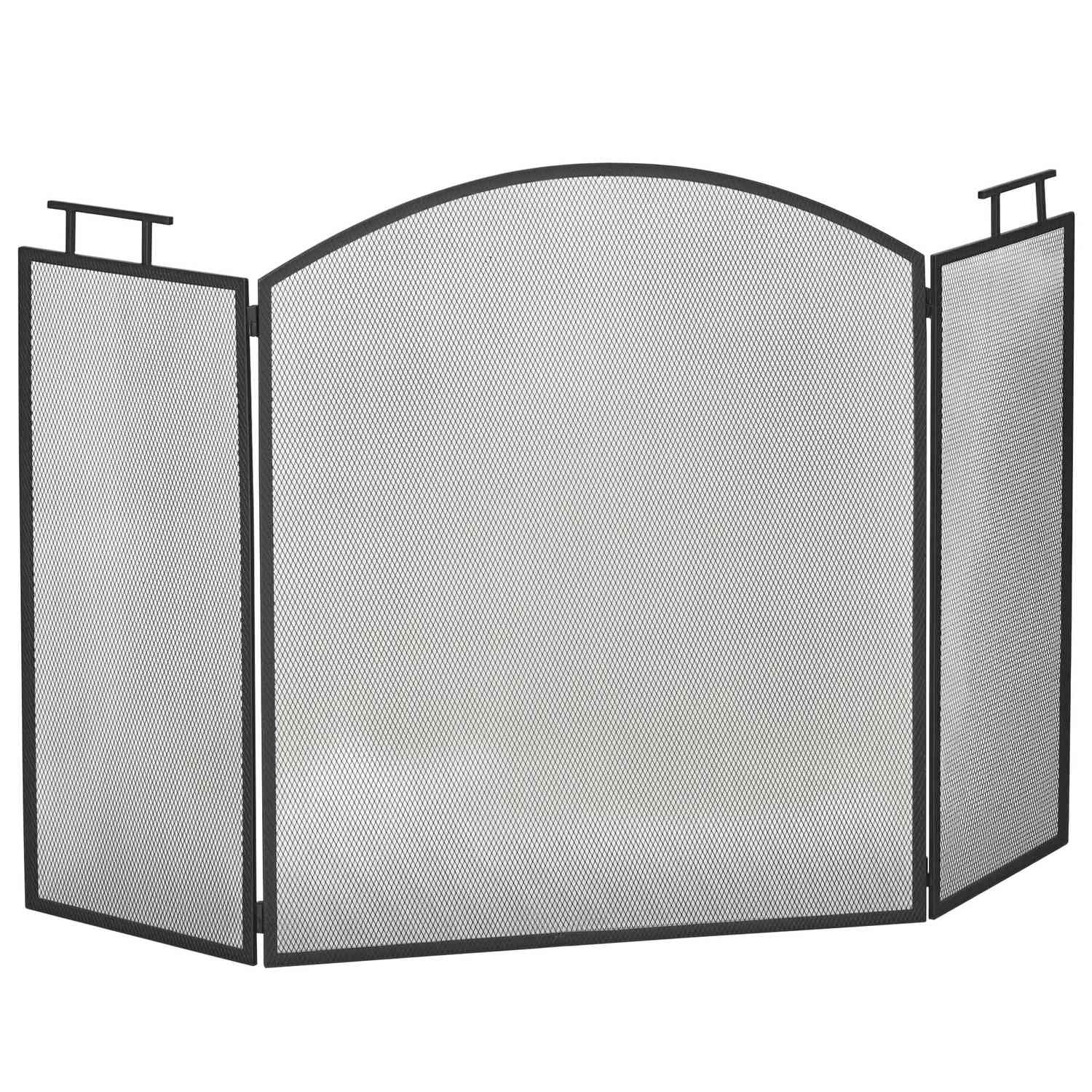 Open haardscherm, inklapbare metalen vonkenvanger, zwart, 110x24x76,5 cm