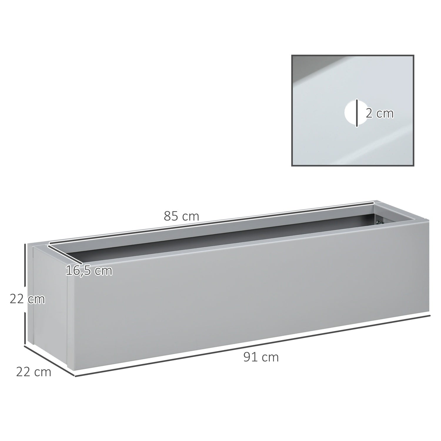 Örtkruka i stål – Grå 91x22x22 cm för balkong