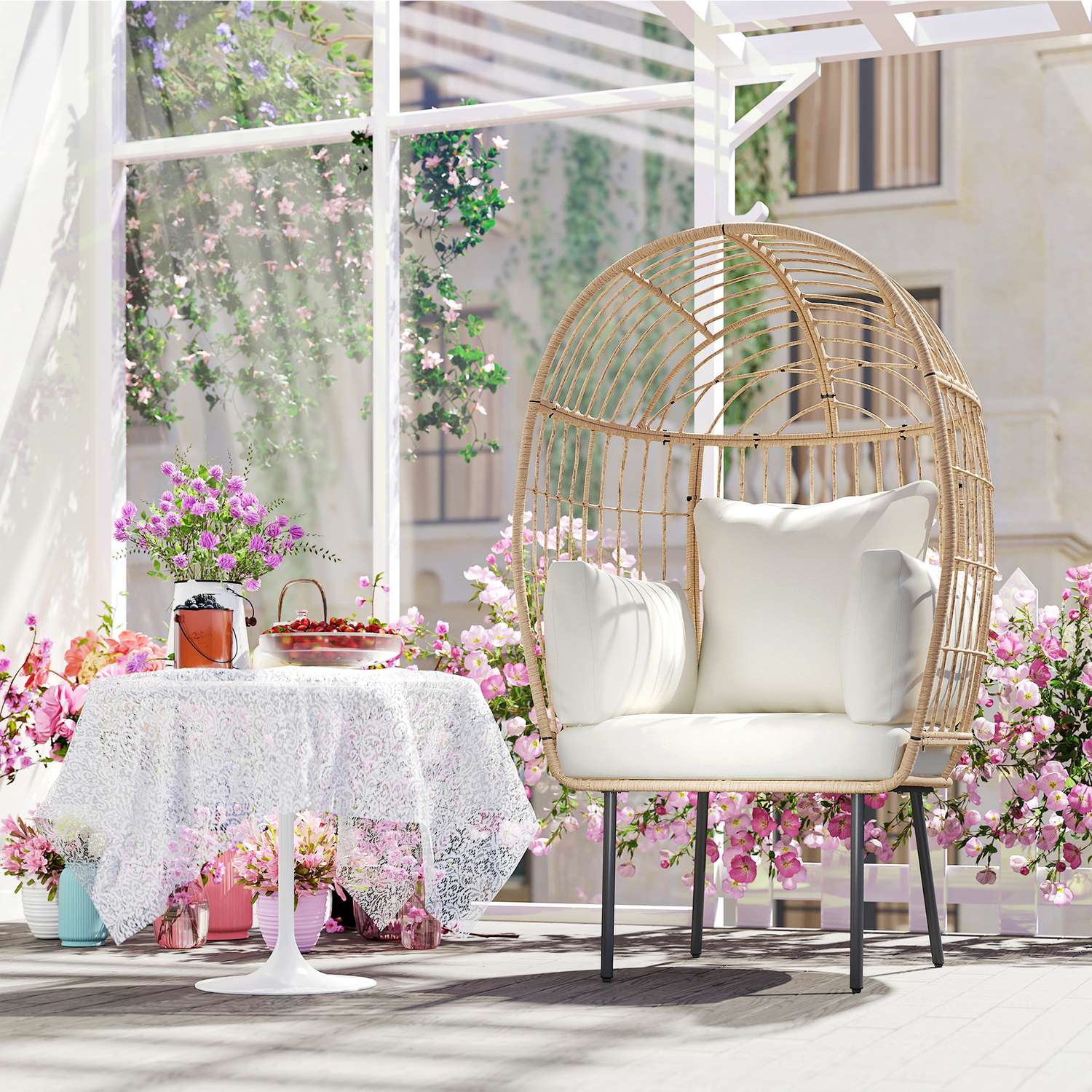 Överdimensionerad väderbeständig äggstol med avtagbar kudde